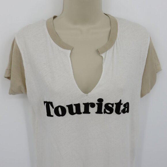 Wildfox Women Large Tourista Short Sleeve Boxy T Shirt Top White Beige Sheer - Picture 2 of 10